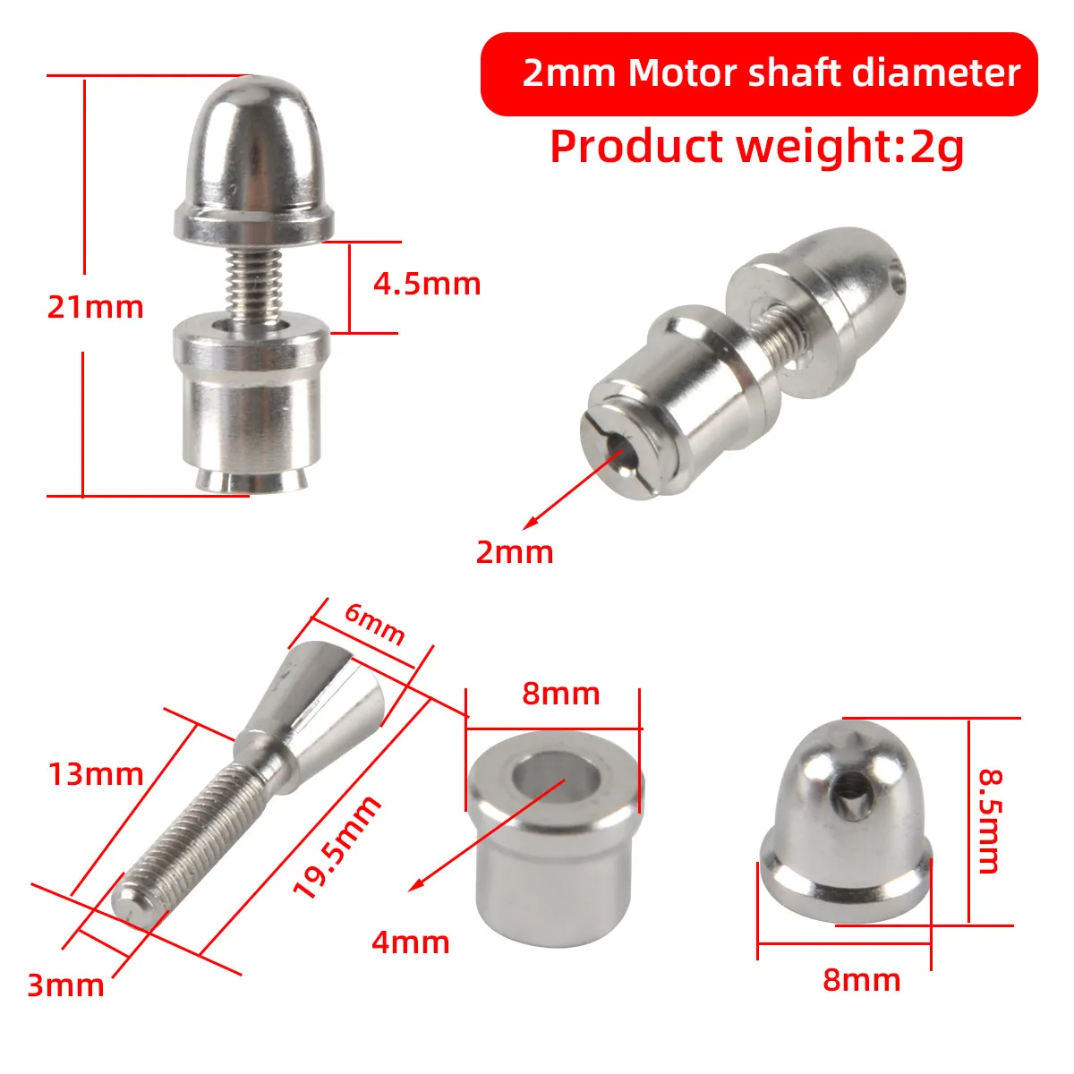 FLT KST017‑5PCS 2mm Shaft Propeller Collet Aluminum Alloy Prop Clip Adapter For RC Model Airplane Motor Fixing ﻿