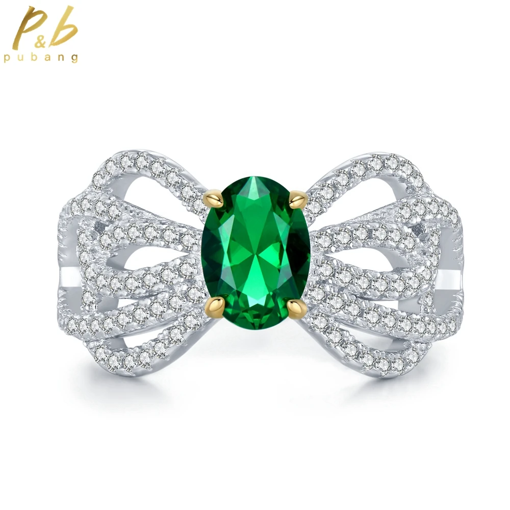 

PuBang Fine Jewelry 100% 925 Sterling Silver Green Gemstone Created Moissanite Bowknot Diamond Ring for Women Gift Drop Shipping