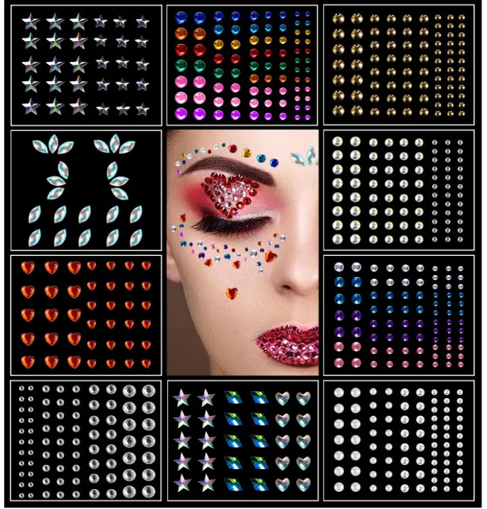 

Children's stage performance face sticker drill eye crystal sticker Tang suit Halloween makeup colored diamond acrylic face stic