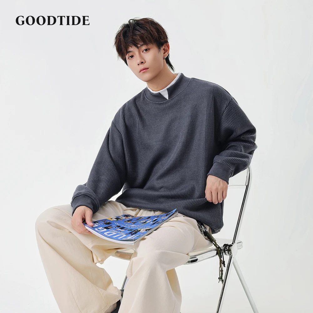 

Fashion Men's Casual Mock Neck Sweatshirt 2025 Winter New Ribbed Knit Pullover Comfortable Soft Long Sleeve Top