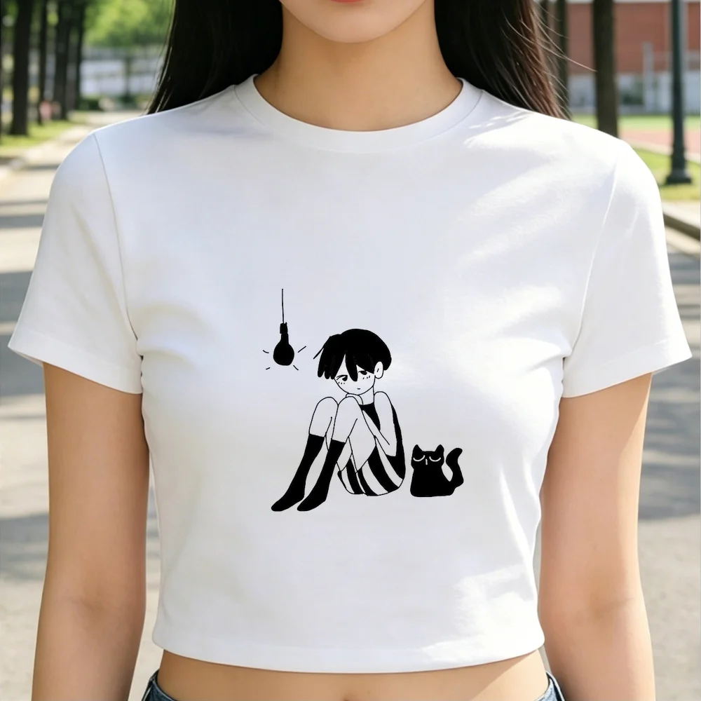 Omori cropped top ladies gyaru funny streetwear tshirt grunge kawaii harajuku 2000s baddie