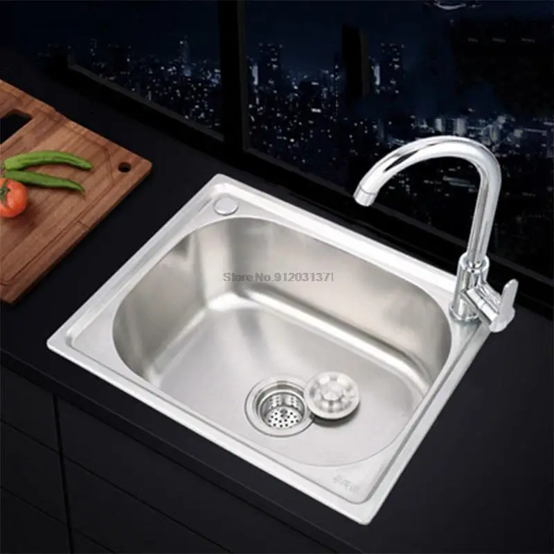

Thickened Sink 304 Stainless Steel Sink Kitchen Sink Single Sink Basin Sink Single Large Single Slot Set 37*31/ 42*38cm optional