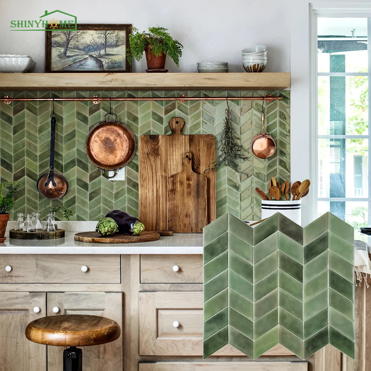 10 Sheets 3D green Self-Adhesive Wall Stickers Kitchen Backsplash Tiles Peel and Stick for Home Wall DIY (30 x 30cm)