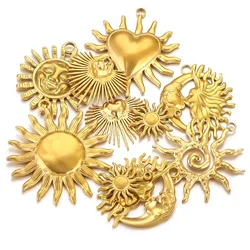 5pcs Stainless Steel Charm Connectors Big Heart Sun Gold-plated DIY Necklace Earrings fashion Jewelry Making Materials Wholesale