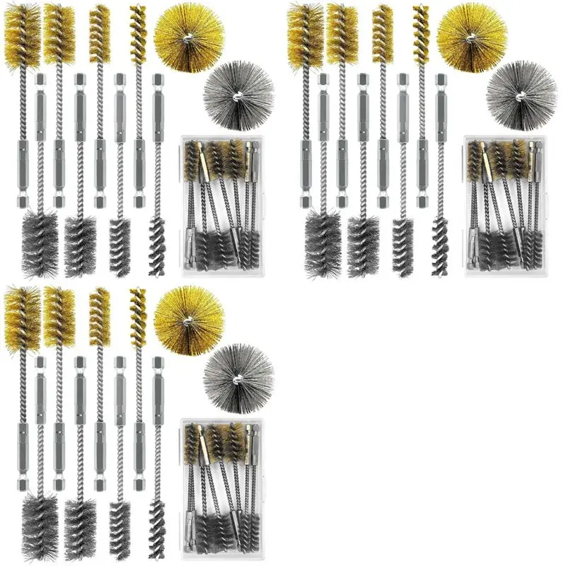 

LLCS-24Pc Bore Brush Set,304 Stainless Steel&Brass Drill Wire Bore Cleaning Brushes With 1/4 Inch Hex Shank