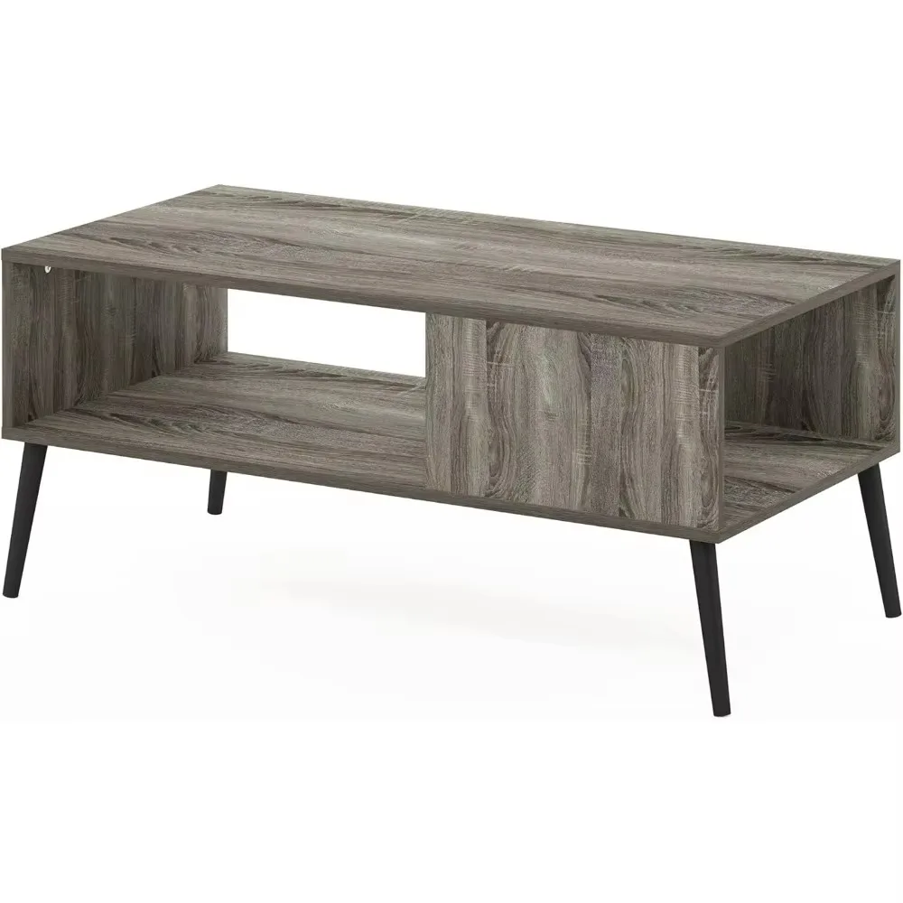 Claude mid-century coffee table with wooden legs, large non-lifting top in France oak grey, 19.7 L x 39.9 W x 17.3 H inches