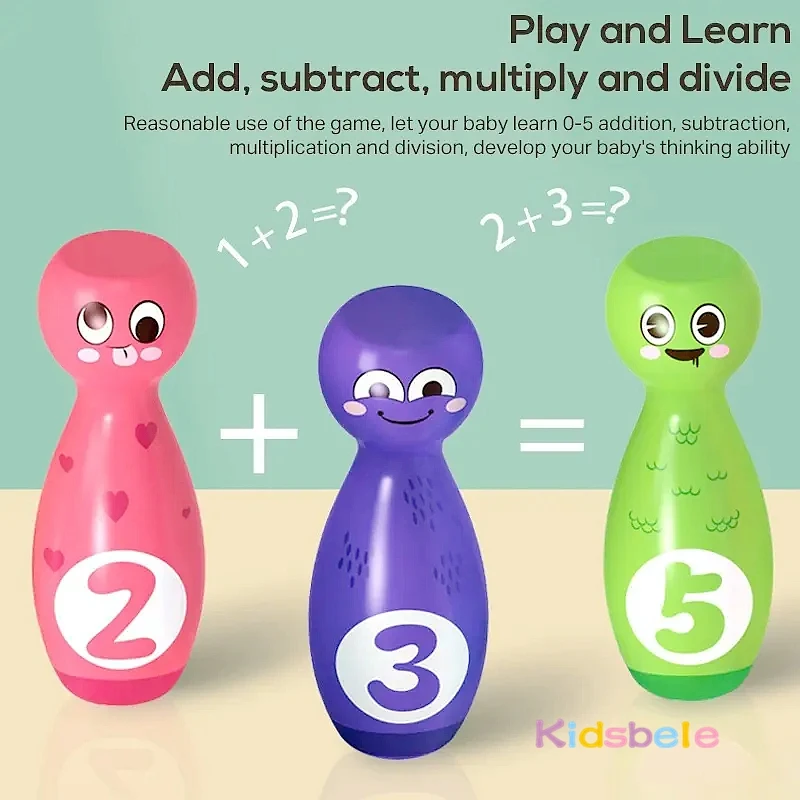 Cartoon bowlingset voor kinderen Leuke emoji's bowlingpinnen met 5-nummers Peuters Interactief binnensportspeelgoed Familie gazon Tuinspel