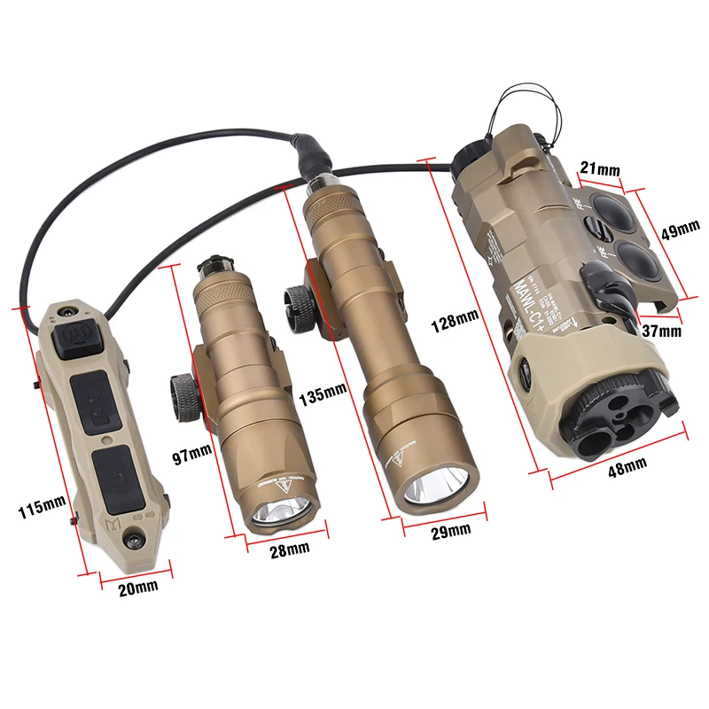 التكتيكية MAWL-C1 الأشعة تحت الحمراء الأحمر الأخضر الأزرق تهدف الليزر WADSN M300 M600 مصباح يدوي مع مفتاح ضغط التحكم المزدوج للسكك الحديدية 20 مللي متر