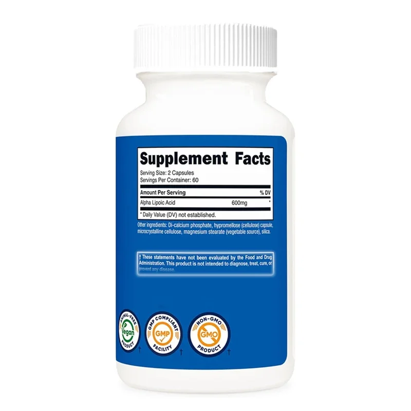 Alpha lipoic acid 600mg per serving, 60 capsules, 30 servings - plant-based capsules, non genetically modified
