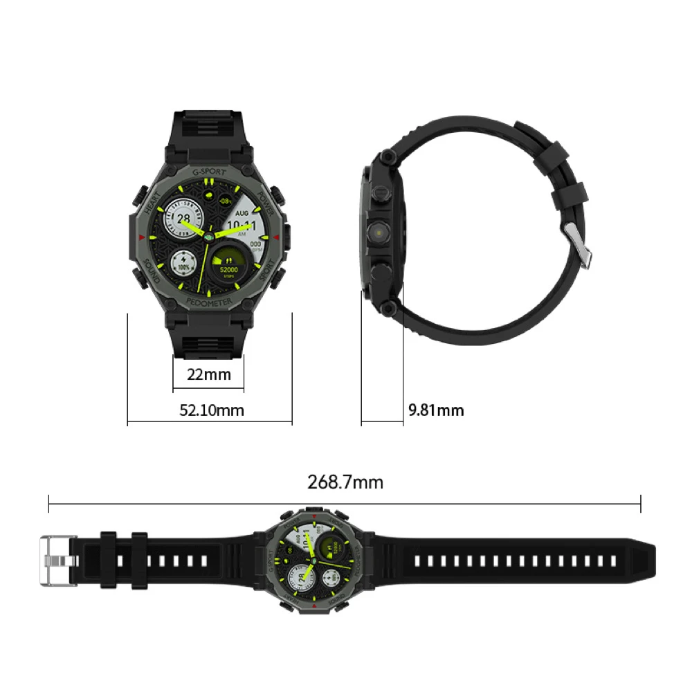 الرجال الرياضة أجهزة لياقة خارجية مصباح يدوي الأزرق الأسنان دعوة ساعة ذكية معدل ضربات القلب الصحة صوت مساعد SOS Smartwatch مراقبة النوم