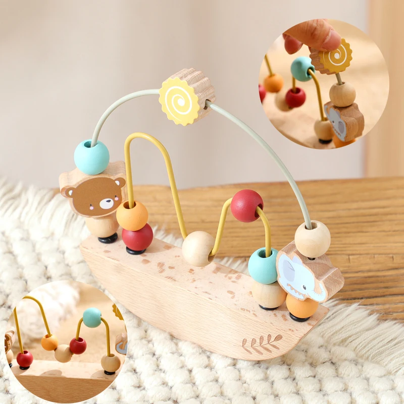 Montessori Toys Wooden Cartoon Animal Beading Game Promote Baby Hand-eye Coordination Toys Early Learning Threading Toys Gifts