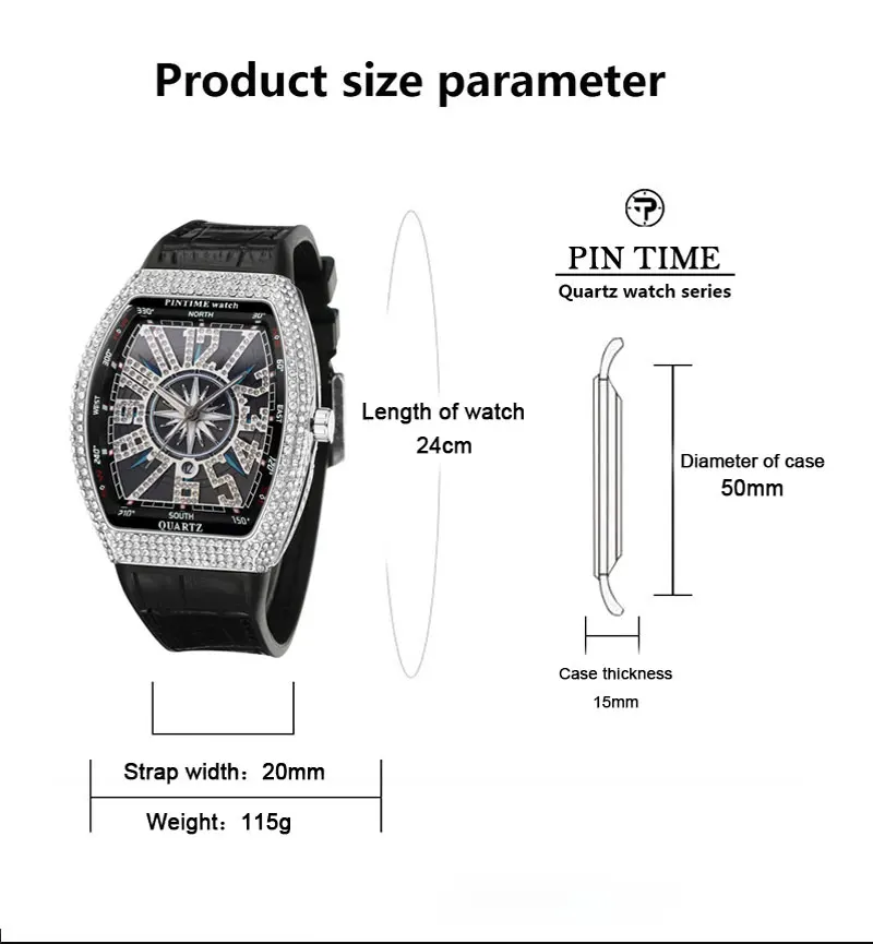 Fashion Mens Watches Men Wristwatches Automatic Quartz Man Clock Male Luxury Reloj Diamond Big Large Arabic Numeral Dial Watch - Image 6