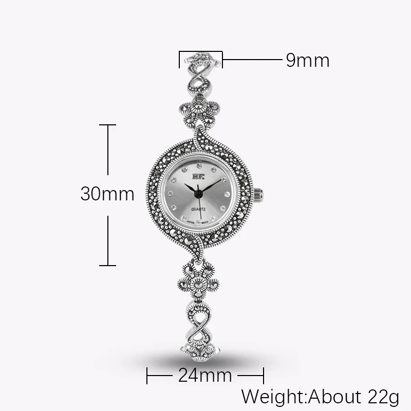 YYSUNNY Vintage Round Ladies Watch S925 Sterling Silver Flower and Cycle Symbol Bracelet for Women Elegant Jewelry Birthday Gift