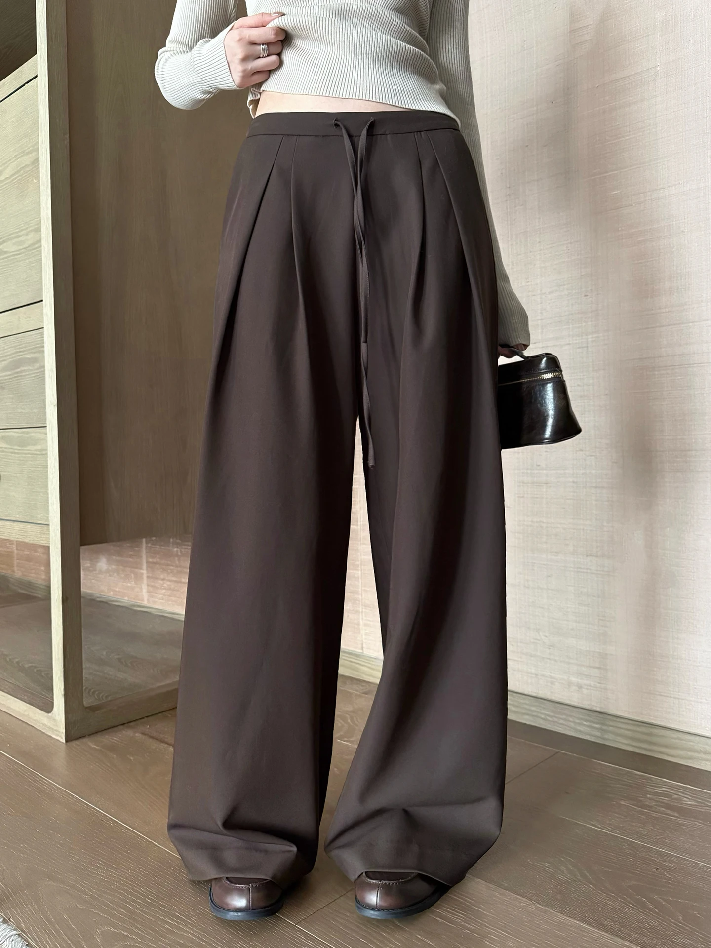 Pantaloni a Vita Bassa con Laccetto e Gamba Larga per Donne, Pantaloni Casual Comodi e Morbidi BULENG, Pantaloni a Gamba Dritta per Signore