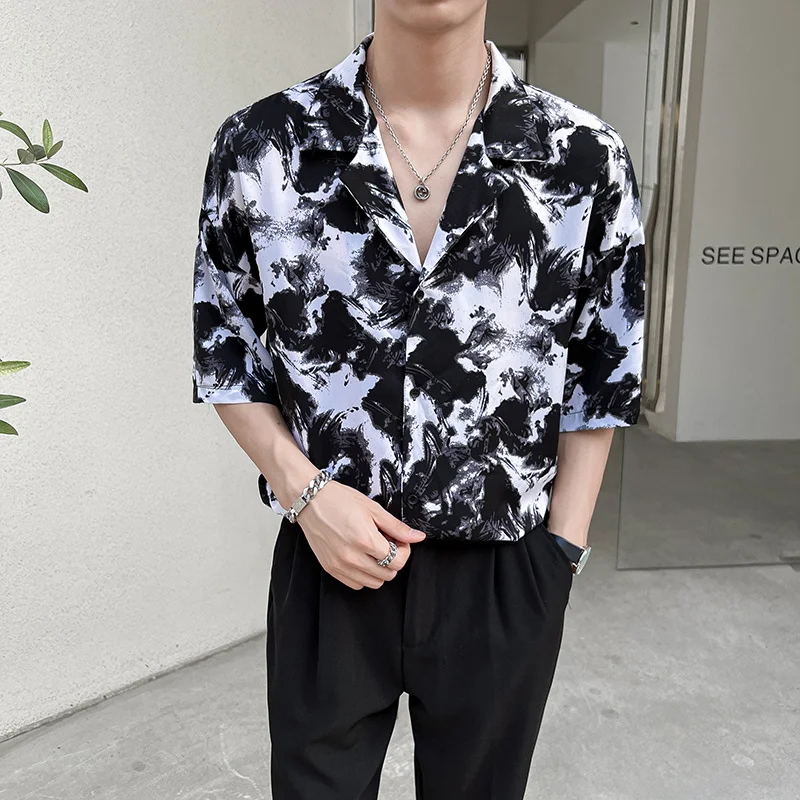 Fashion 2024 Summer Short Sleeve Casual Floral Shirts Men Clothing Simple Turn Down Collar Loose Drape Camisa Masculina HotSale