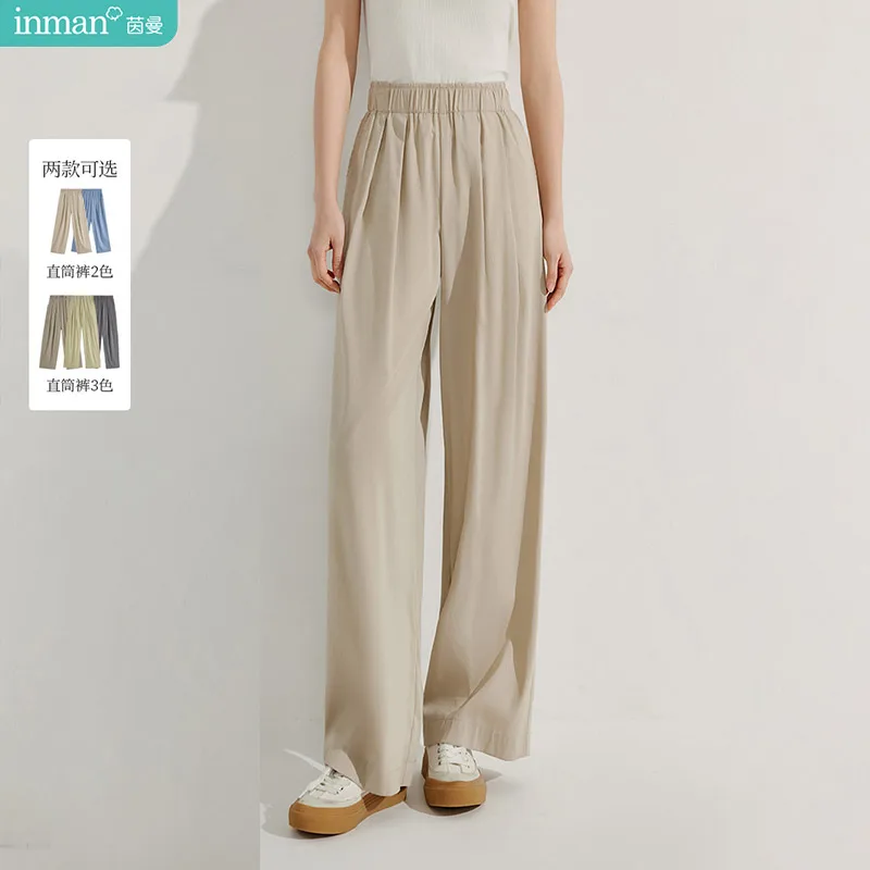 

Cooling Pants Inman 2025 Summer Women's High-Waist Straight Banana Wide Leg Pants with Drape - Light Color