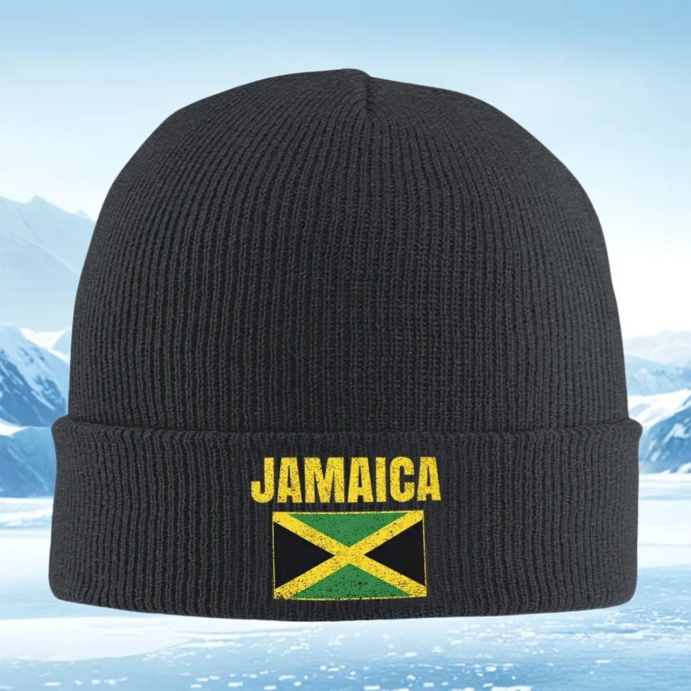 2026 Flag of Jamaica text design Men Women Unisex Knitted Hat Beanie Pullover Cap Winter Thermal Warm Christmas Outdoor Cycling