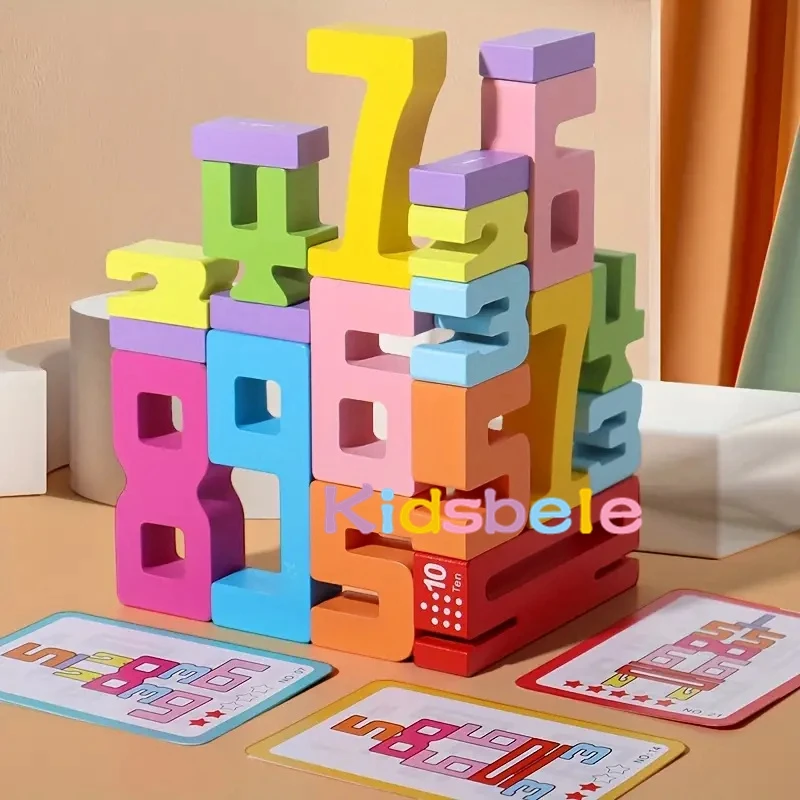 

Wooden Stacking Building Blocks Montessori Toy Kids 1-10 Number Game Balance Competition Toy Educational Gift For Boys Girls