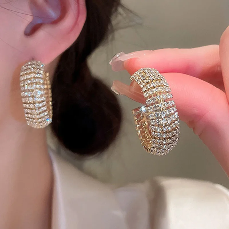 Uilz Fashion Circlr Shape Zirconia Earrings for Women Luxury Gold Color Hoop Earring Jewelry Ear