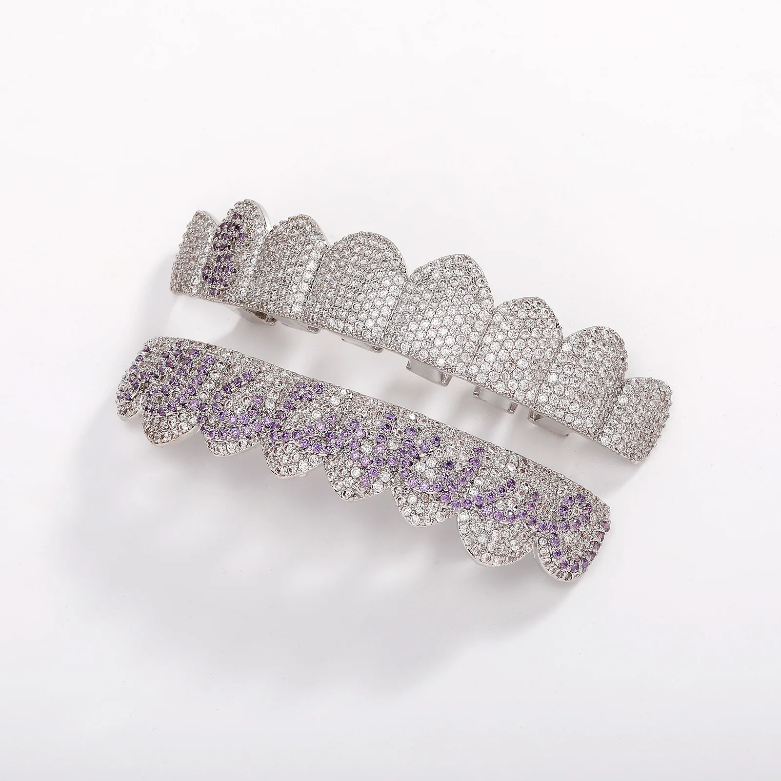 Full Iced Colorful Zircon Grillz Gold Silver Plated Micro Pave Diamond Tooth Caps Hip Hop Rapper Cosplay Mouth Jewelry Wholesale