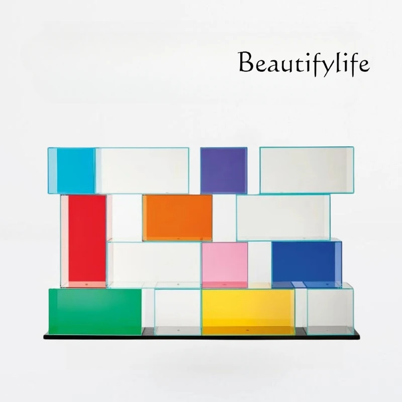 Glass bookcase combination against the wall Living room full wall shelf Display case Creative lattice cabinet