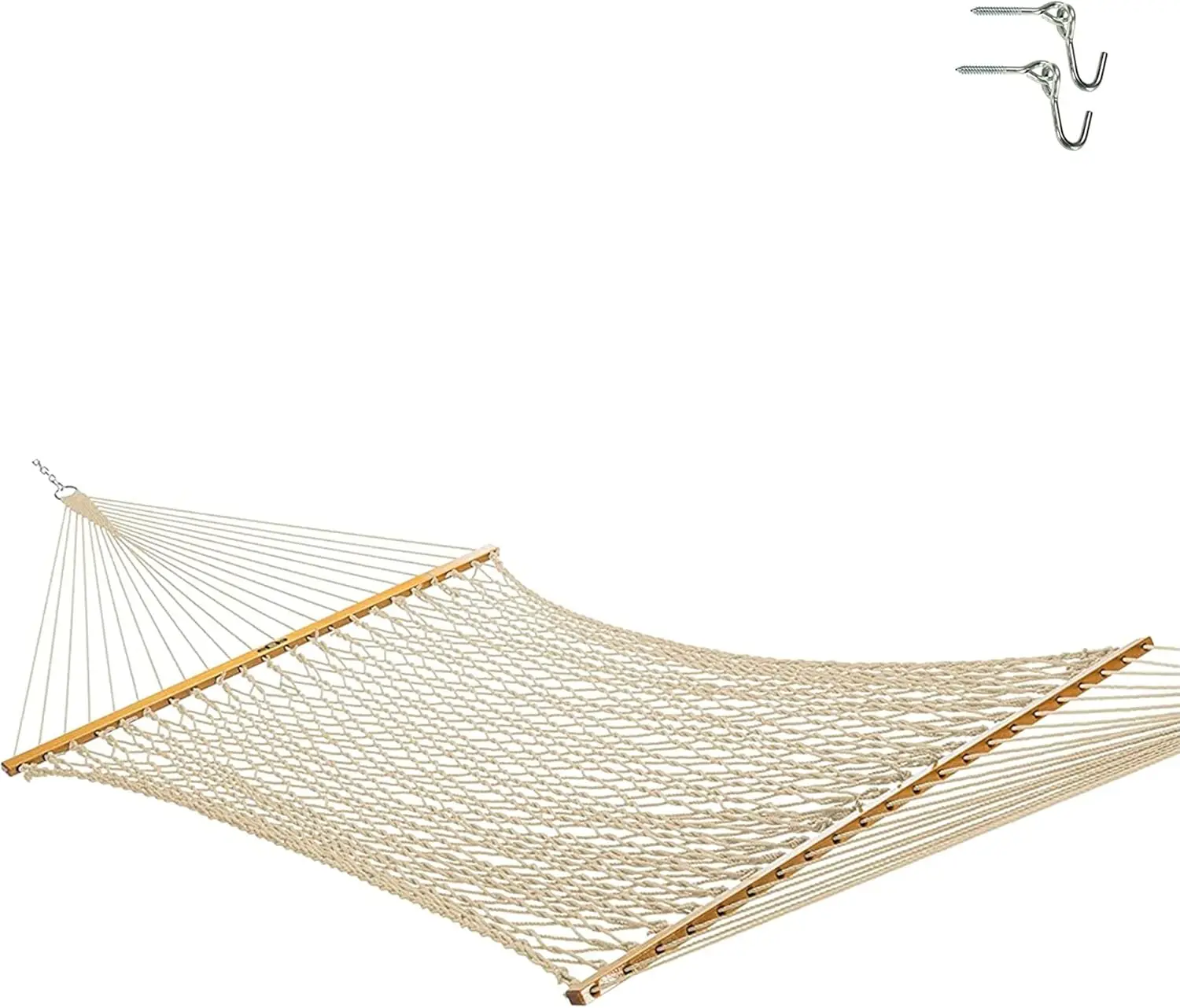 

Large Oatmeal DURACORD Rope Hammock with Free Extension Chains & Tree Hooks, HANDCRAFTED in The USA, Accommodates 2 People