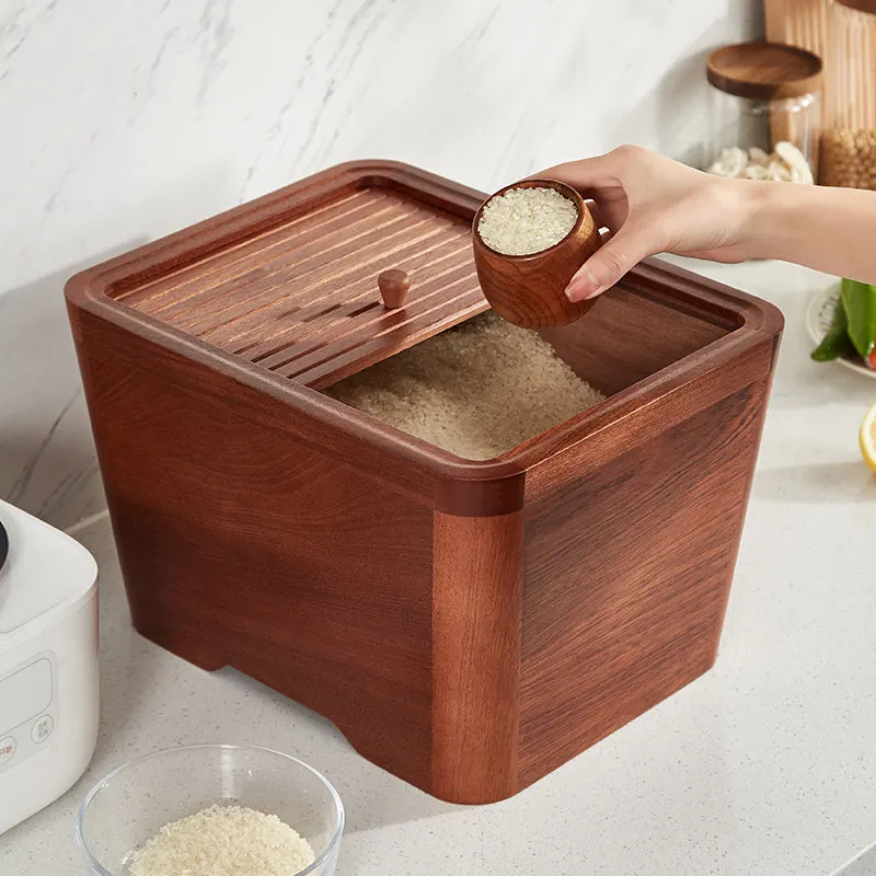 Solid wood insect-proof and moisture-proof sealed household kitchen simple rice tank grain storage barrel surface barrel