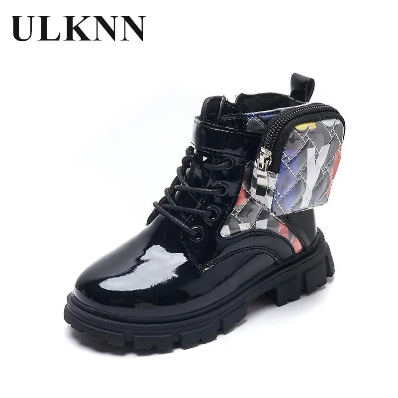 Girls' Fashion Short Boots 2023 Autumn/Winter New Kid's Single Boots  Princess Short Boots Black Flat Bottom Leather ShoesBoots