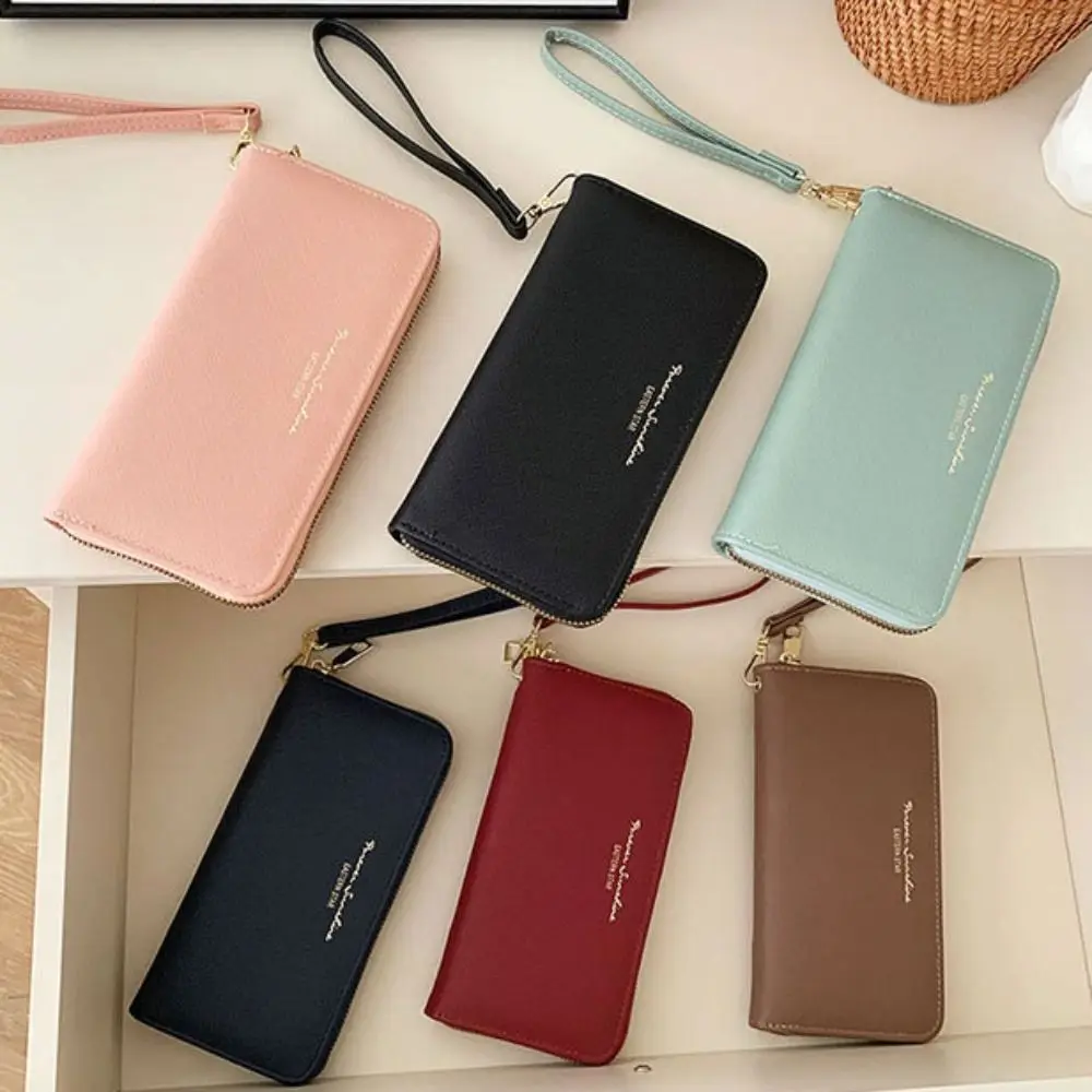 

Portable Solid Color Women's Long Wallet Pocket Multifunctional Long Hand Clutch Coin Purse Handbag PU Leather Wallet Outdoor