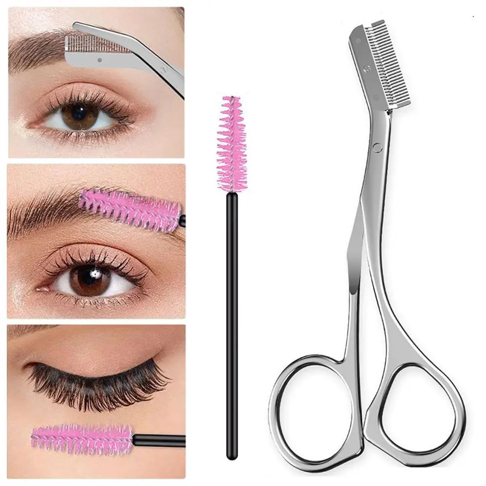 1 PCS Stainless Steel Eyebrow Trimmer Scissors With Comb Brush High Quality Makeup Scissors Eyebrow Trimming Eye Brow Clip Tools