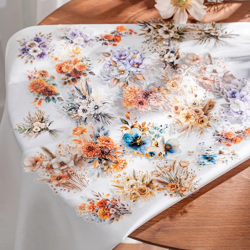 20pcs PET Flower Stickers Creativity Transparent Adhesive Diy Sticker Hand Made Decorative Scrapbook Junk Journal Supplies