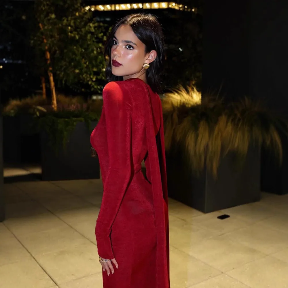 New Dresses For Woman Fashion Solid Color Long-sleeved Evening Dress Bodycon Temperament Vestidos Fashion Trendy All-match Robe