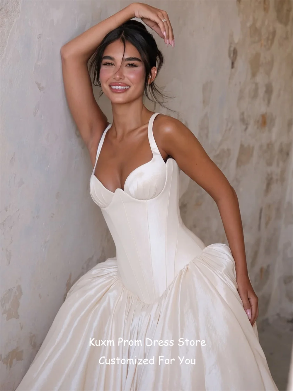 Kuxm Satin Elegant Wedding Dresses Bride Sweetheart Formal Vestidos De Novia Spaghetti Strap Floor Length Dress Customized