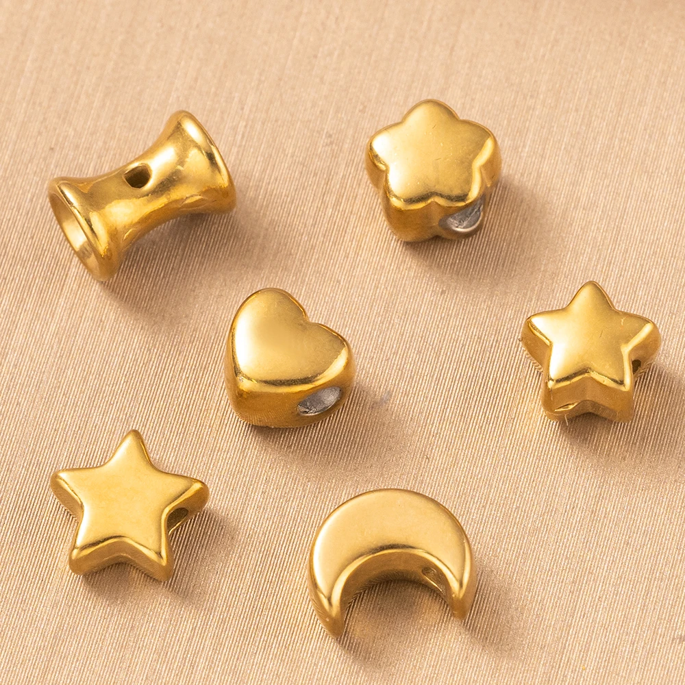 10Pcs Stainless Steel Heart Star Flower Moon Shape Spacer Beads For DIY Necklace Bracelet Jewelry Making Findings Accessories