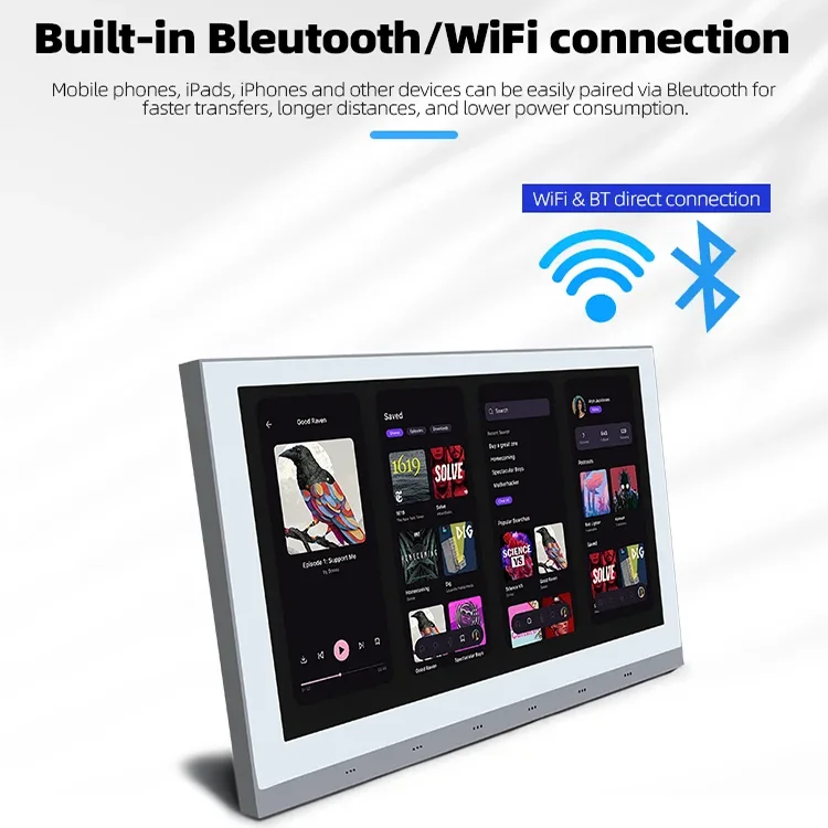 Smart Home Áudio Fundo Sistema de Música, Tela Sensível Ao Toque, Controle Remoto, Sem Fio WiFi, Dente Azul, Na Parede, Montagem Flush Amplificador