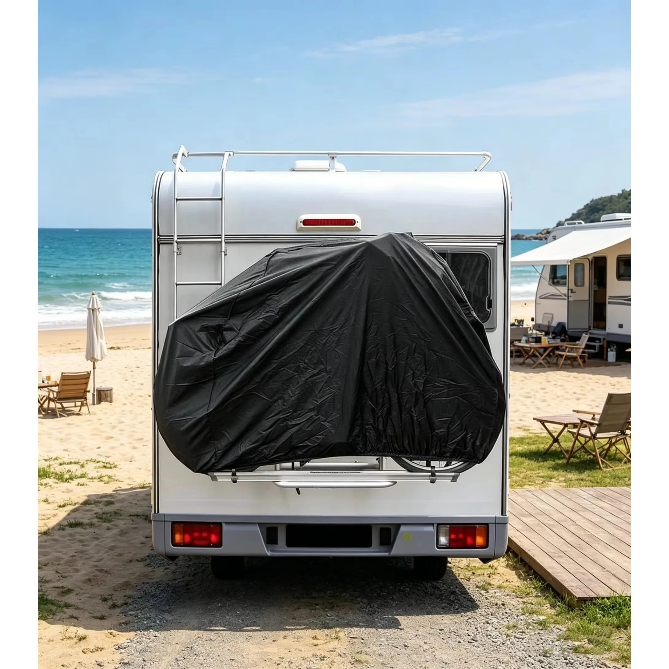 AliExpress NONE Caravan Rear Mount Bicycle Cover For 1 Or 2 Bikes Oxford Cloth Waterproof Dustproof Snowproof Motorhome Camping Accessories