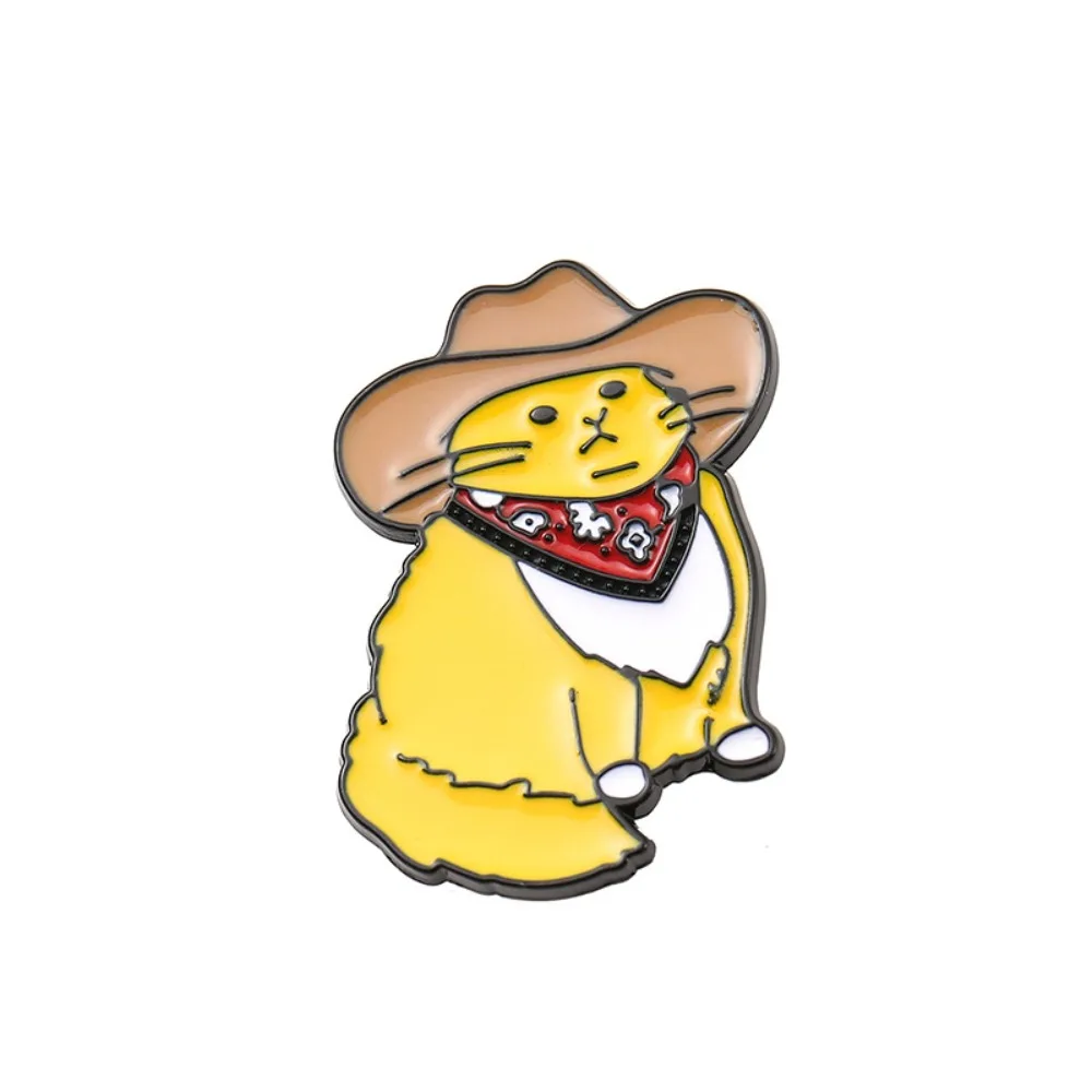 Śliczne Kawaii kowbojskie koty emaliowane szpilki Cartoon metalowe przypinki na klapę kotek biżuteria dla zwierząt przyjaciele dla dzieci