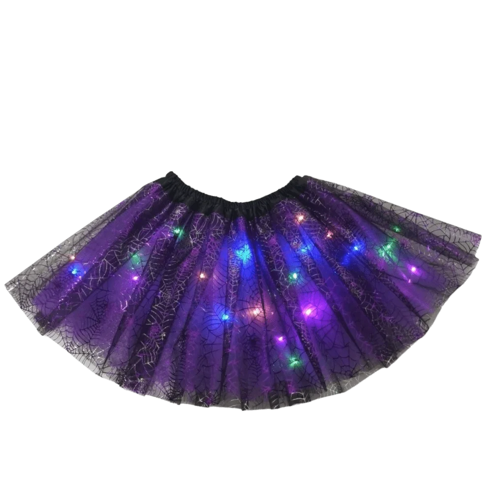 Mesh Kids Tutu Skirt Puffy Short Length Girls Mesh Puffy Skirt Pom Pom with Lamp Beads Kids Pom Pom Skirt Daily Wear