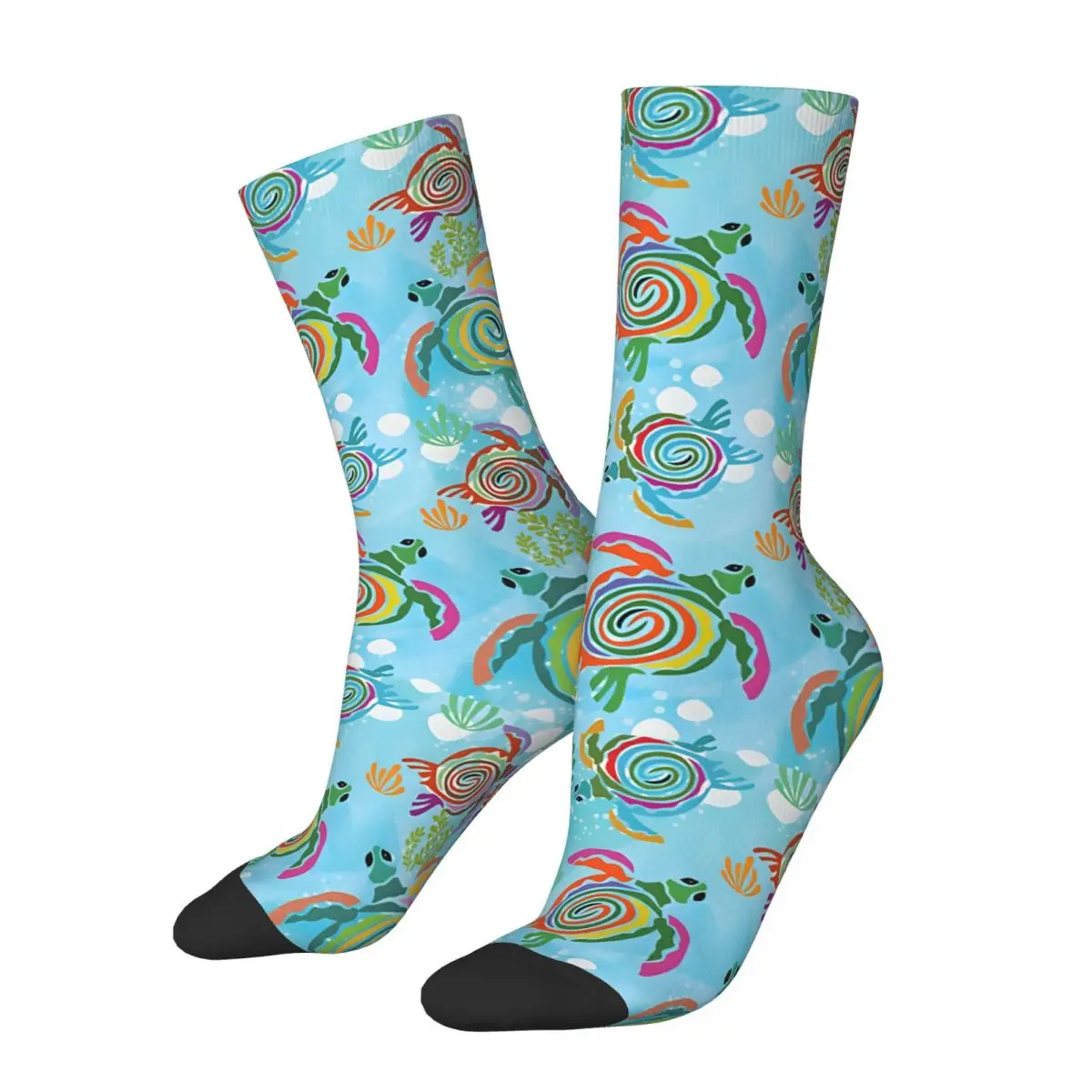 Abstract Sea Turtles Blue Background Iphone Case Kawaii Socks Hiking Cartoon Pattern Socks