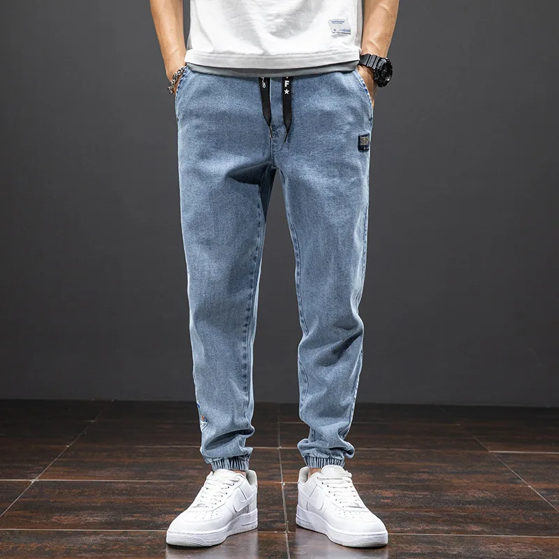 Spring and Autumn Loose and Casual Denim Ankle Tied Harlan Pants for Men