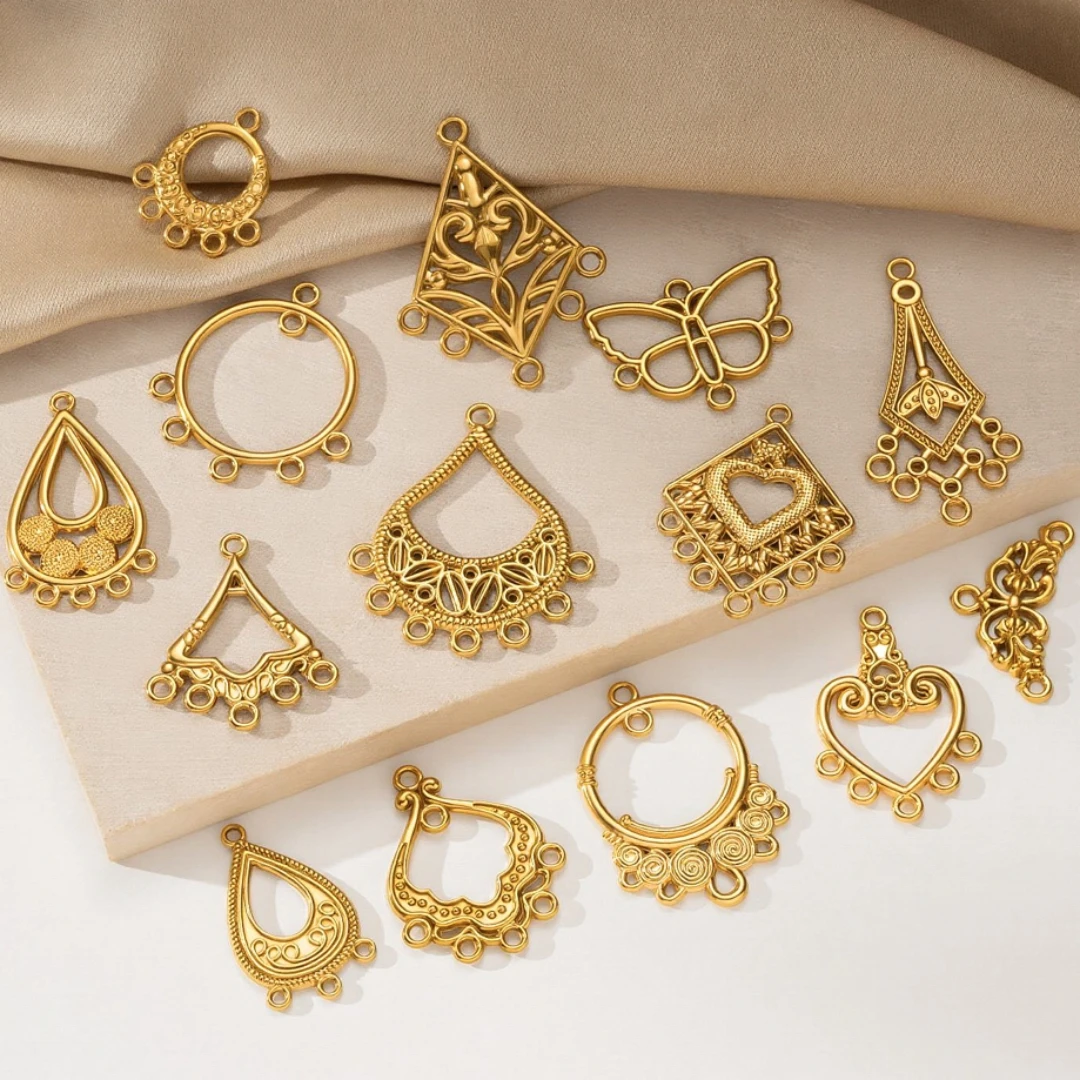 2pcs Stainless Steel Earring Connectors Charms Filigree Components Links Chandelier Loops Jewelry Making for DIY Dangle Necklace