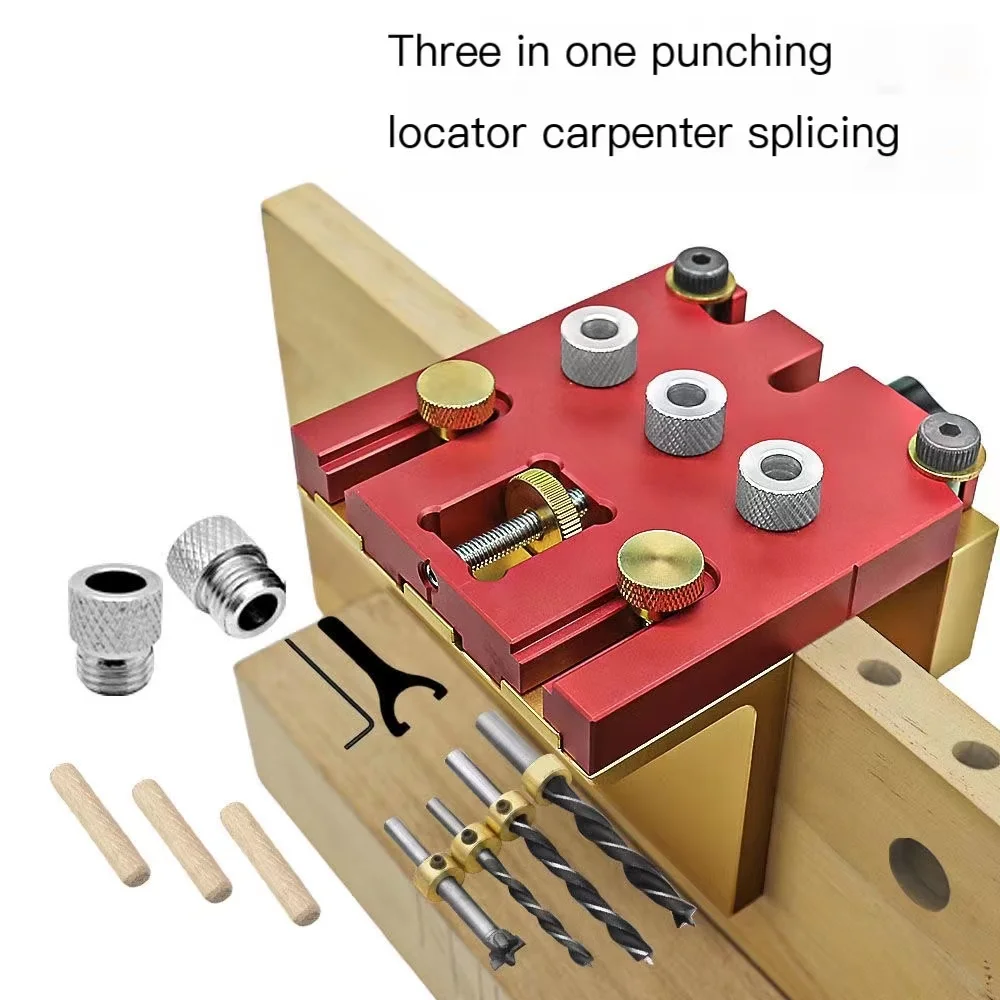 Kit de gabarito de cavilha 3 em 1 para carpintaria, localizador de perfurador de passador de madeira ajustável, gabarito de furo de bolso de alumínio, ferramentas de guia de broca de armário