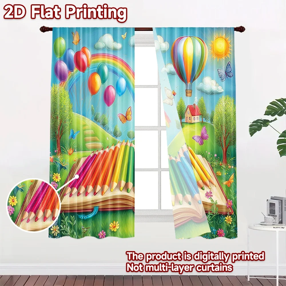 2D flat printing 2pcs Curtain Bright Colorful Creativity Imagination Digital Printed Polyester Drapes Festive Wall Decor Use for