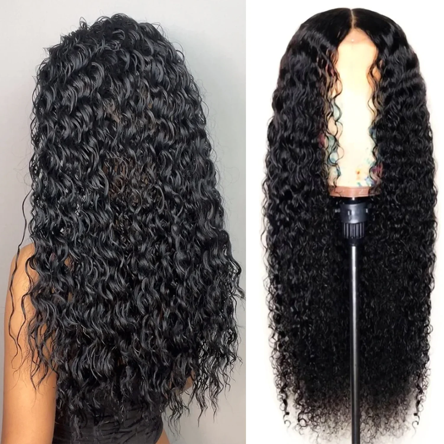 

Вьющийся парик для женщин Длинные черные вьющиеся парики 30-дюймовый синтетический парик со средней частью Натуральные волосы для повседневной вечеринки Парик для косплея