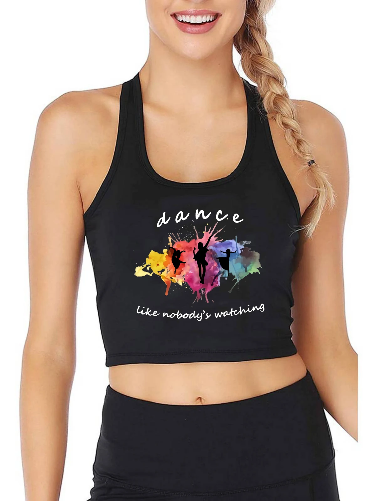 

Dance Like Nobody Is Watching Pattern Print Tank Top Dance Lover Training Breathable Crop Tops Summer Sexy Camisole