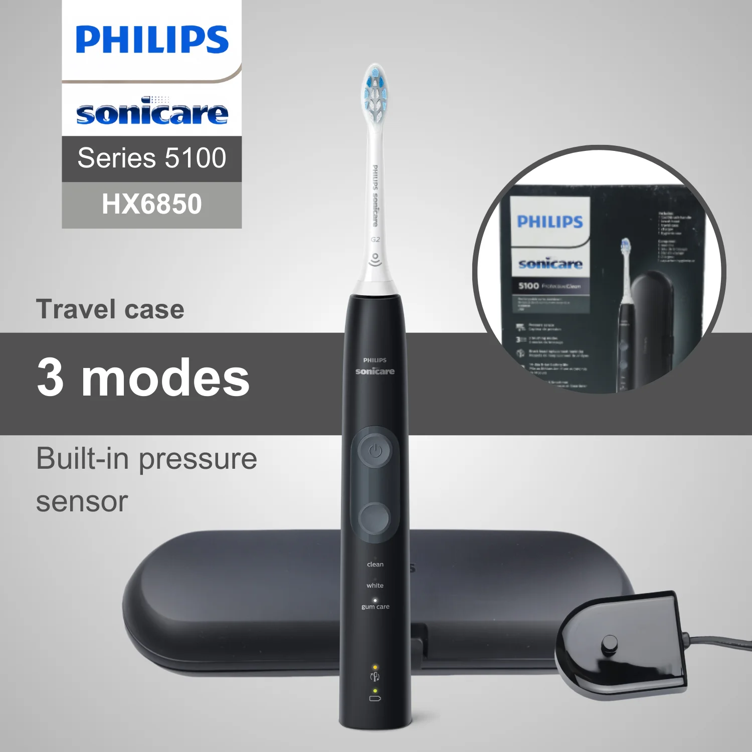 Philips Sonicare Electric Toothbrush Series 5100 HX6850, 3 Modes, Travel Case