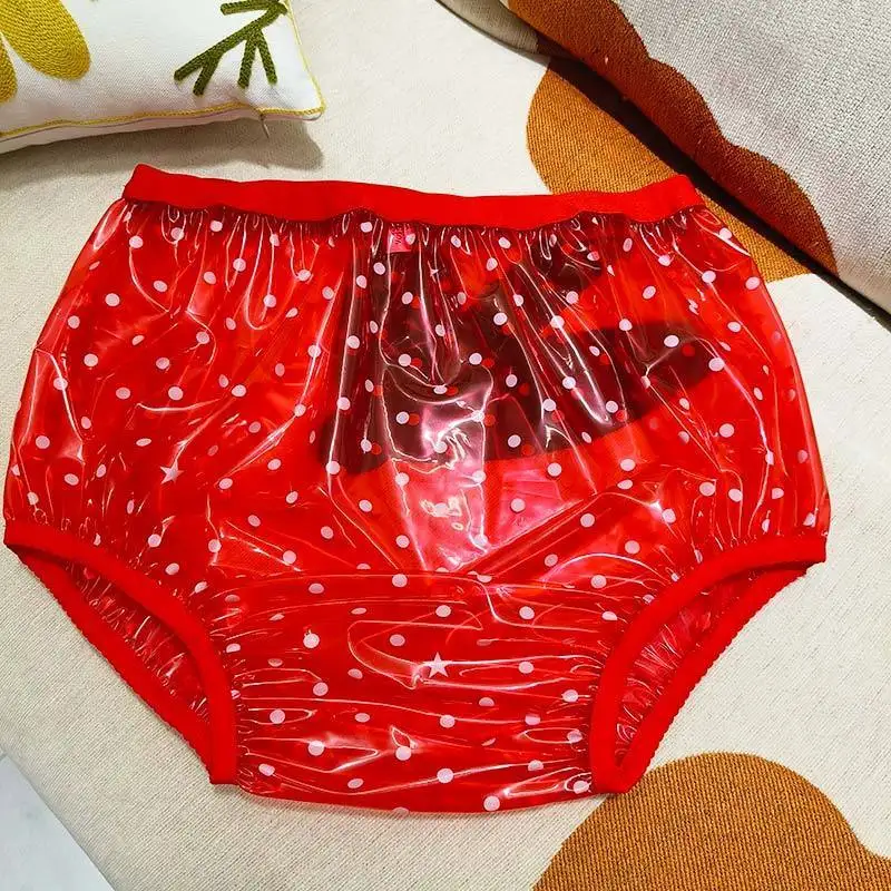 

New Men Sexy PVC Plastic Panties Big Red Thick Loose Wide Crotch ABDL Diapers Briefs Smooth Transparent Couple Erotic Underwear