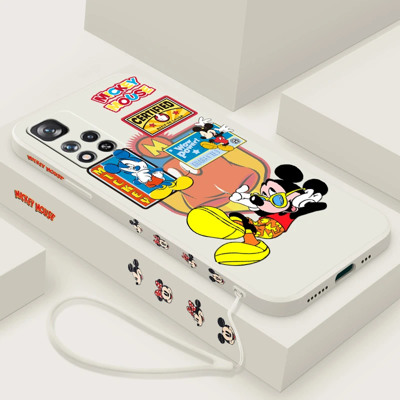 Mickey Mouse Movement For Xiaomi Redmi Note 13 12 11T 11S 11E 10S 10T 10 9S 9T 8 Pro Plus Lite Liquid Left Rope Phone Case