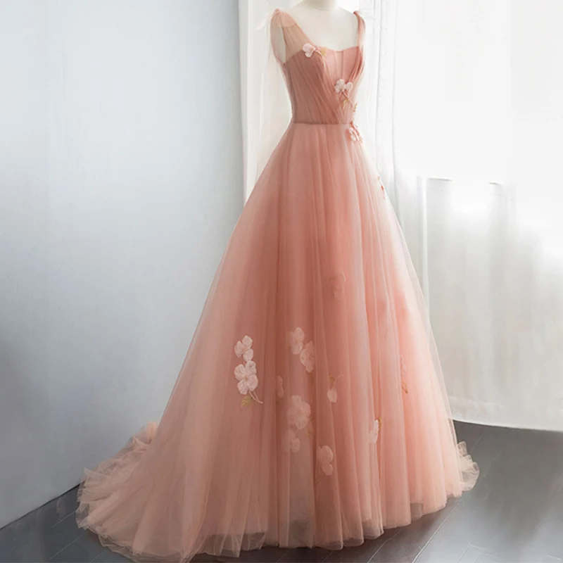 Robe De bal rose trapèze, tenue De Soirée en Tulle avec des appliques, pour les occasions, collection 2022