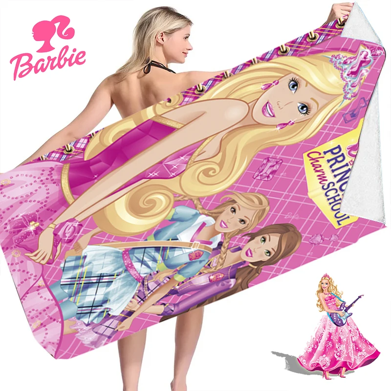 140x70cm Barbie Beach Towel Kawaii Cartoon Woman Microfiber Blanket Quick Drying Beach Towel Super Absorbent Pool Towel Gifts